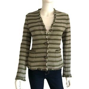 Adolfo Dominguez Olive & White Fringed Sweater 38